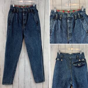 VTG Nuovo Dark Blue Denim Adjustable Waist Mom Jeans Pleated High Waist Size 9